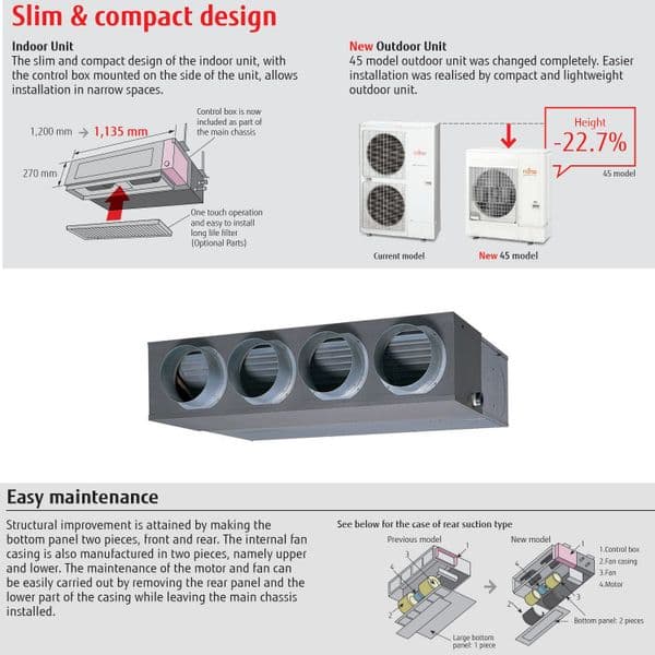 Fujitsu Air conditioning ARXG45KMLA AOYG45KQTA Concealed Duct Heat Pump 12.5Kw/45000Btu R32 A 415V